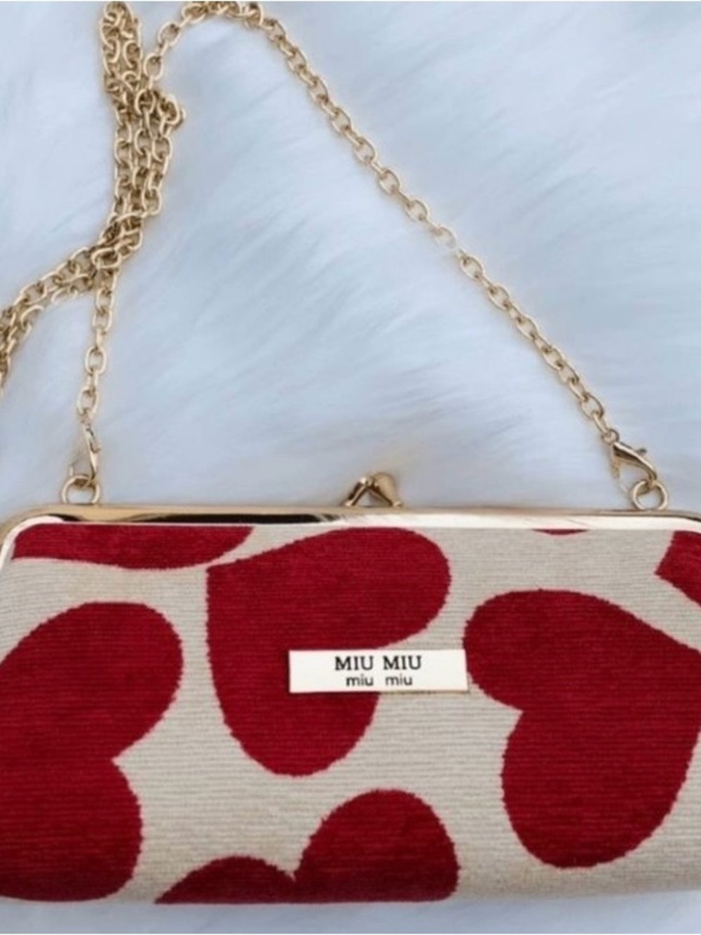 Miu Miu NWB Red Heart Print Chain Clutch
